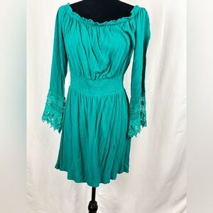 Blush Emerald Green Boho Peasant Dress XL